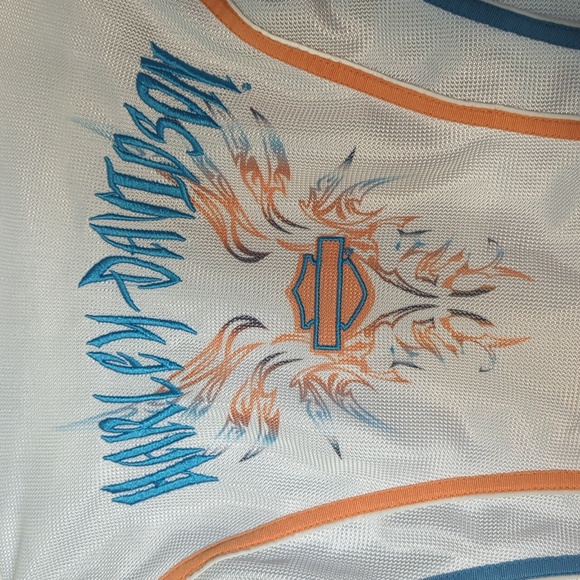 EARLY 2000s VINTAGE HARLEY DAVIDSON! White Moto Sport Biker Jacket Mesh Knit SM - Picture 6 of 6